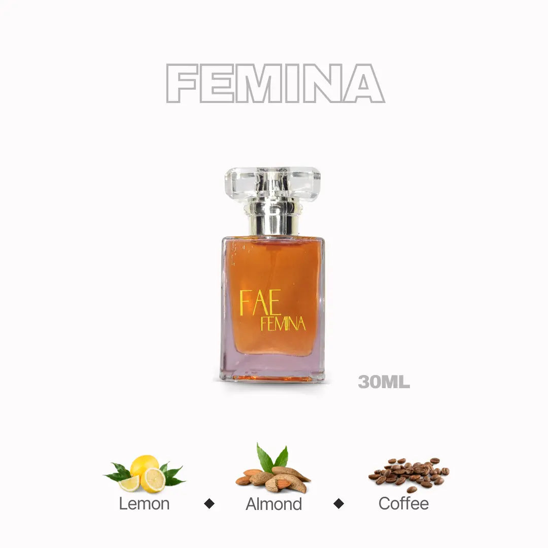 Luxury women’s perfume FAE Femina inspired by Carolina Herrera Good Girl placed on dressing table